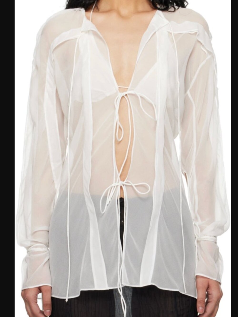 CHRISTOPHER ESBER Tie-detailed ruffled silk-chiffon blouse with bralette - NWT
